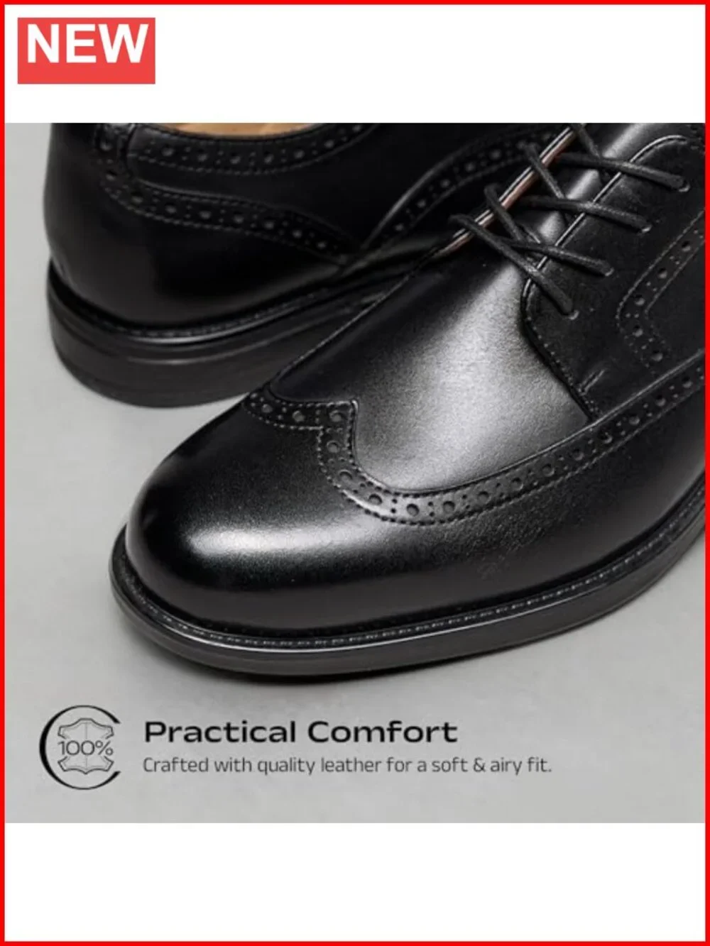 Men's Full Grain Leather Wingtip Oxfords Flexible Forefoot Dress Shoes for Work